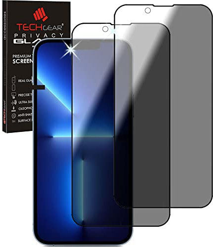 TECHGEAR [2 Pack Anti Spy Screen Protector Compatible with iPhone 16e, iPhone 14, 13, 13 Pro - PRIVACY Filter 3D GLASS Genuine Tempered Glass Full Screen Protector Covers [Full Adhesion]