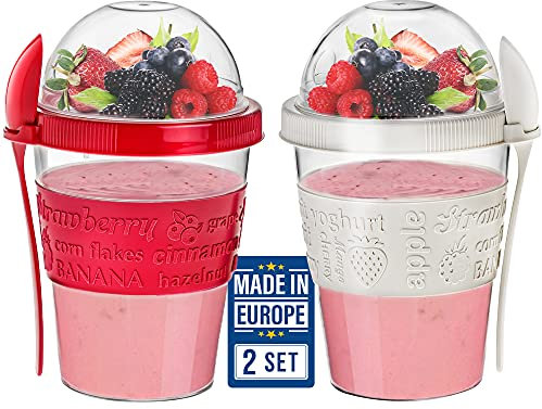 Crystalia Reusable Yogurt Pots With Lids, 2PCs 600ml100% BPA Free Overnight Oats Container, Yoghurt Container, Dishwasher Safe, Cereal On The Go Container, Breakfast Pots To Go, Muesli To Go Cup
