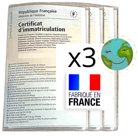 Pochette Carte Grise Transparente x3 (Fabriqué en France) Lot de 3 Porte Carte Assurance pour Documents Voiture Moto Permis Chasse Protection Transparente Etui Porte Papier Voiture (Garantie A Vie)