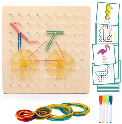 Auvewilo Holz-Geobrett mit Gummibändern, Lehrreiches Spielzeug und Geschenk für Kinder ab 3 Jahren+