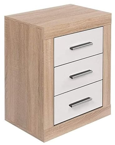 LIQUIDATOR Mesita de Noche Modelo Lara, 3 Cajones, Color: Cambrian Blanco, Mesilla Dormitorio, Medidas: 60 cm (Alto) x 50 cm (Ancho) x 34.6 cm (Fondo).
