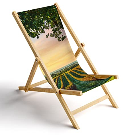 MyMaxxi Liegestuhl Holz Bedruckt Gartenstuhl - Italienische Bolgheri Weinberge - Terrasse Balkon Sonnenliege - klappbar Strandstuhl Garten - Relax Gartenliege - verstellbar