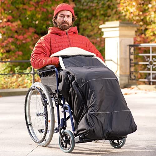 novely® KARLO Fußsack Rollstuhl Lammwolle/Polyester Schlupfsack Rollstuhlsack - Thermofußsack Winter Erwachsene Farbe: 01 Schwarz