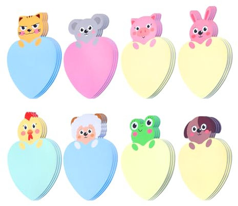 TIESOME 8 Stück, 200 Blatt Cartoon Haftnotizen Klebezettel Klein, Cartoon Tier Selbstklebenotizen Haftnotizen Kinder Kreative Haftnotizen für Studenten Zuhause Büro Mitbewohner Geschenke