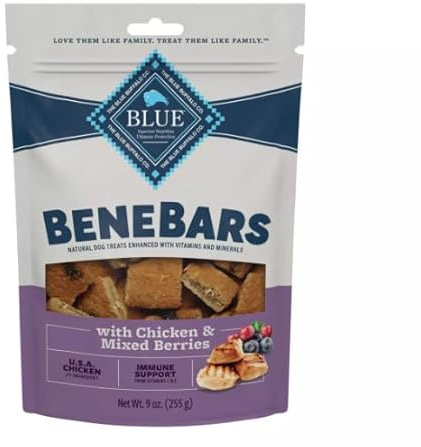Blue Buffalo BeneBars Immune Support Dog Treats with Vitamins C & E, Made with Natural Ingredients, USA Chicken & Mixed Berries, 9-oz. Bag