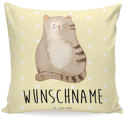 Mr. & Mrs. Panda Personalisiertes Kissen Katze Sitzen - Personalisierte Geschenke, Herz, personalisiert, mit Namen, Cat, Katzen, Kissenbezug, Kopfkissen, Babykissen, Cats