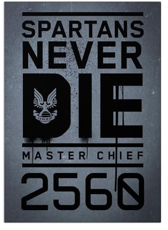 Displate - Metallposter - Magnet-Montage - Halo Game - Halo Graphics - Spartans never die - Größe M - 32x45cm Matt