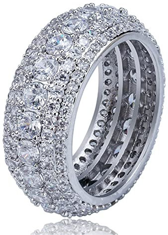 Herren Ring Trendy Hip Hop Rock Herren Ring Luxus Silber Farbe Full Bling Iced Out Cubic Micro Gepflasterte CZ Ringe Hochzeit Schmuck Geschenk,Silber,8