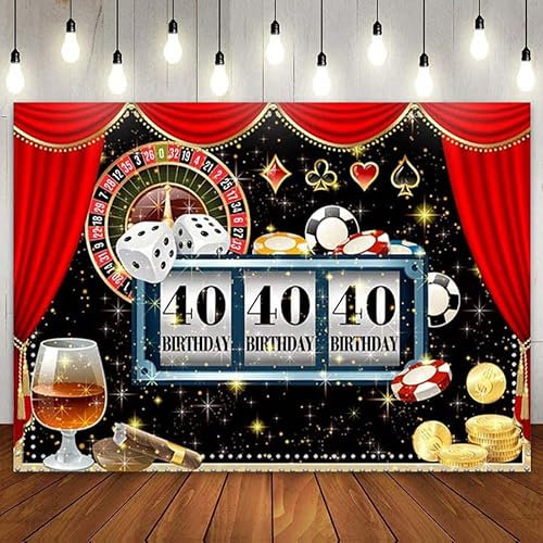 Casino 40. Geburtstag Inspiration Las Vegas Poker Würfel Vierzig Geburtstag Party Banner Roter Vorhang Glitzer Männer Fotografie Hintergrund 300x200cm
