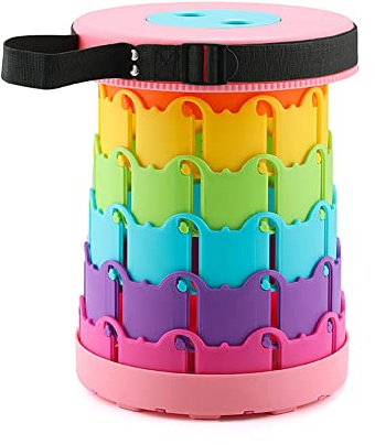 Yidata Teleskop-Klapphocker, einziehbar, zusammenklappbar, für Kinder, Camping, Hocker, Outdoor, Wandern, Garten, Grillen, mit Tragetasche, buntes Rosa