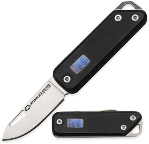 Egret Black Zweihandmesser mit Timaskus Inlay — WithArmour — Exklusives Aluminium EDC City Messer aus Sandvik Stahl