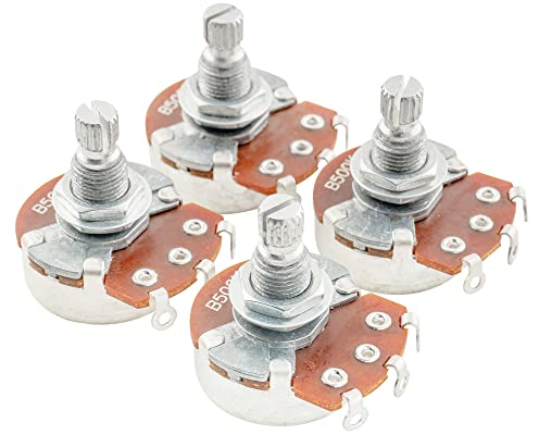 Alpha Full B500k Metrische Potentiometers Split Shaft Linear Taper Potis für E-Gitarre oder Bass (4 Stück)