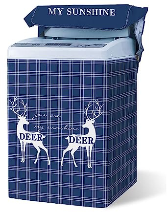 Odot Copertura Lavatrice per Asciugatrice, Coprilavatrice per Lavatrice a Carica Dall'alto Resistente con Cerniera, Fodera per Lavatrice Impermeabile (Plaid Blu,2XL capacità 12,5 kg)