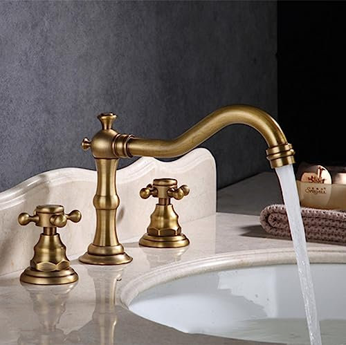 ZYCDP Robinet de Salle de Bains à Trois Trous Antique,Trois Trous Robinet Mitigeur Lavabo Eau Chaude et Froide,Mitigeur Lavabo Laiton,Double Poignée Robinets de Lavabo pour Salle de Bain