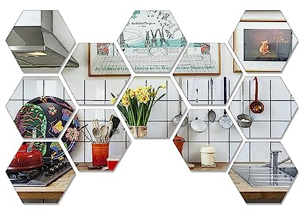CINGHIA Specchio Adesivo da Parete,12 Pezzi Specchi Adesivi da Parete,Specchio Acrilico,Specchio Decorativo da Parete,Adesivi Specchio,Specchio da Parete Adesivo per Bagno,Soggiorno