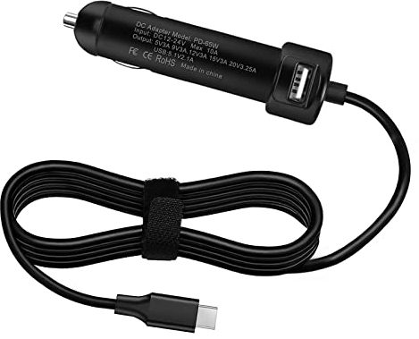 65W USB-C PD Car Charger for Dell Auto Air Adapter Dell Latitude 5420 5520 5430 7320 5430 5320 7420 7520 7400 9420 9520 Inspiron 14 7490 P137G HA65NM170