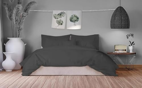 Homesty Premium Bettwäsche 200x200 cm + 2 Kissenbezüge 80x80 cm – 100% Baumwolle Bettbezug Set 3 Teilig Öko Tex mit YKK Reißverschluss Anthrazit weich & atmungsaktiv
