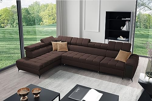 All4All Ecksofa mit Schlaffunktion Gonti XI 351 x 217 cm - Schlafsofa mit Bettkasten - Sofa in L-Form - Wohnlandschaft XXL Sofa - Eckcouch Groß - Seite Links - Dunkelbraun - Gewebe - Modern 26