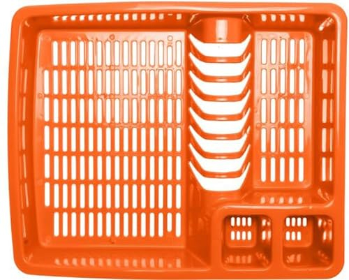 ECO Großes Abtropfgestell aus Kunststoff, robust, robust, für Küchenarbeitsplatte, orangefarbenes Abtropfgestell für effiziente Küchenorganisation und Besteckplatzierung (Orange)