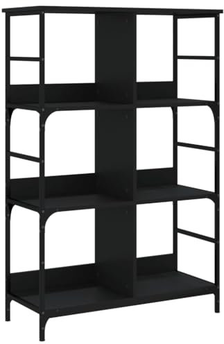 vidaXL Bücherregal, Bücherschrank mit 6 Fächern, Regal mit verstellbaren Beinen, Standregal Aktenregal für Wohnzimmer Büro, Schwarz Holzwerkstoff