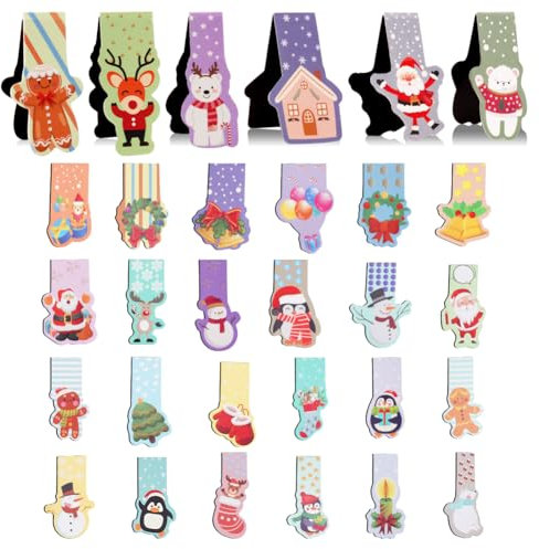 Vicloon Lesezeichen Magnetisch, 30pcs Weihnachten Lesezeichen Kinder, Weihnachtsgeschenke Magnet Seiten Markierungen Santa Schneemann Seitenclips Magnetic Markings Buchmarkierungen Mitgebsel