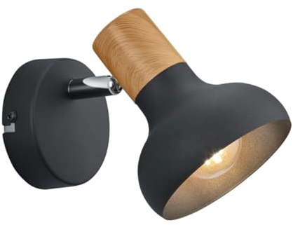 Reality Leuchten Applique murale Latika R81521032, métal noir mat, bois synthétique, excl. 1x E14