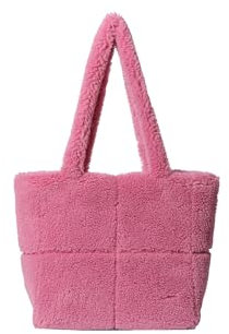 CORIOS Damen Lammwolle Handtasche Flauschige Tasche Plüsch Schultertasche Große Henkeltaschen Niedlich Flauschige Tote Beutel Einkaufstaschen Leichte Tragetasche für Büro Reisen Alltag Rosa