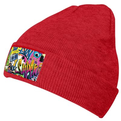 DURAGS Unisex Bunte Graffiti-Strickmütze aus Wolle mit buntem Graffiti-Motiv, lässige Mütze für Sport und Outdoor-Aktivitäten, buntes Graffiti-Motiv, Einheitsgröße, Farbenfrohes Graffiti-Motiv, One