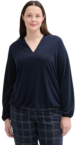 TOM TAILOR Damen Plussize Basic Blusenshirt mit V-Ausschnitt, 10668 - Sky Captain Blue, 48
