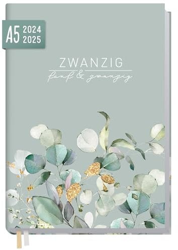 Häfft® Chäff-Timer Classic Kalender 2024/2025 A5 New Minty Leaves Buchkalender, Terminplaner, Terminkalender, Wochenplaner für 18 Monate: Juli 2024 bis Dez. 2025 - nachhaltig & klimafreundlich