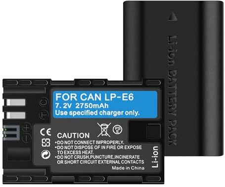 2 Pack LP-E6/LP-E6N/LP-E6NH 2750mAh Hochleistungsakku für Canon EOS R Serie (R,R5,R6 Mark II,R5C,R6,R6II,R7), 5D Serie (II, III, IV, 5DS,5DS R), 90D/80D/70D/60D/60,6D (6D, III) ), 7D (7D, II), XC10