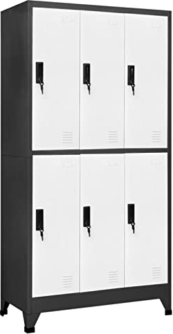 BAZZI Fächerschrank Schließfachschrank, Wertfachschrank, Schließfachschrank mit 6 Fächern, Metallspind Anthrazit und Weiß 90x45x180 cm, Stahl, Metallschrank, Spind, Schließfächer, Kleiderschrank