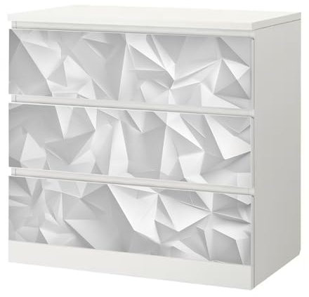 Sunnywall® Möbelfolie passend für IKEA Malm Kommode Schrankfolie Aufkleber mit Origami Motiv | blasenfrei verkleben | Wohnzimmer 3er 80 cm