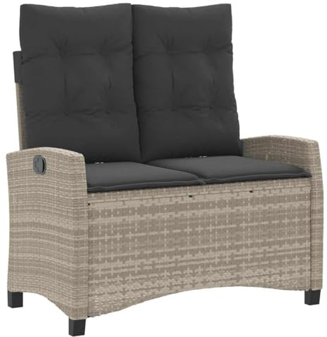vidaXL Gartenbank Verstellbar mit Kissen Hellgrau Poly Rattan