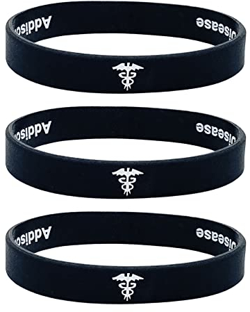 Butler & Grace Addison's Disease Silikon Medizinische Armband Mit Versteckte Nachricht. Addisons Disease Notfall Armband fur Herren Damen Schwarz Weiss 8 zoll 202 mm (Set Of 3 - Black)