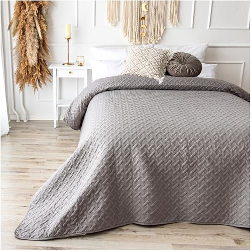 CalmyHOME Tagesdecke 240x260 Grau Bettüberwurf Bett Überwurf Sofaüberwurf Steppdecke Sofa Decke Überwurfdecke Tages Decken Betthusse XXL Überdecke Gesteppte gesteppt Quilt Bedspread