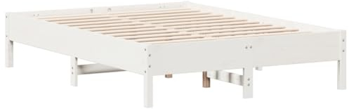 vidaXL Massivholzbett, Holzbett Bett für Schlafzimmer, Bettgestell Bettrahmen mit Lattenrost, Doppelbett Schlafzimmerbett, Weiß 135x190cm Kiefer