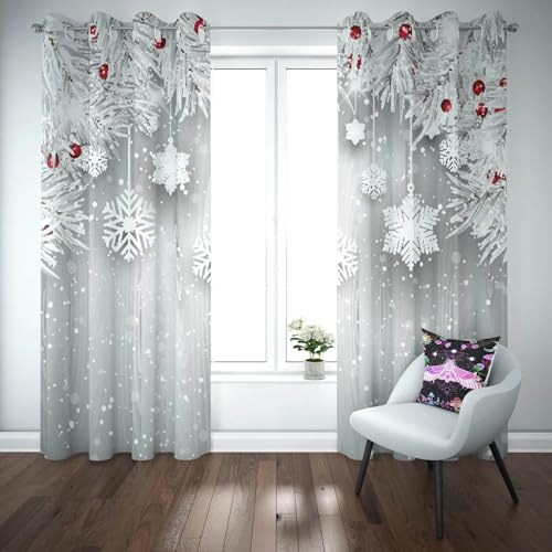 MLUNKQAIL Verdunklungsvorhänge Schneeflocke Vorhänge Blickdicht Weihnachten Gardinen mit Ösen Kälteschutz Schallschutz Thermogardine, für Fensterdekoration 2Er Set 132X214cm