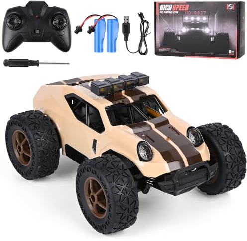 Comius Sharp Macchina Telecomandata，1/20 25km/H Macchina Radiocomandata Ad Alta Velocità, Fuoristrada A Trazione Integrale Con Luci A Led, Regalo Per Bambini Di 7-14 Anni(Marrone)