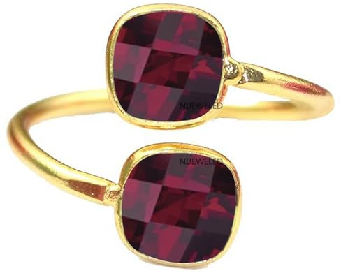 18K Yellow Gold Over 925 Sterling Silver Stylish Statement Ring for Women & Girl, Gemstone Dainty Ring, Fine Jewelry Christmas Gift (Adjustable upto Size 9 to Size 12, Garnet)