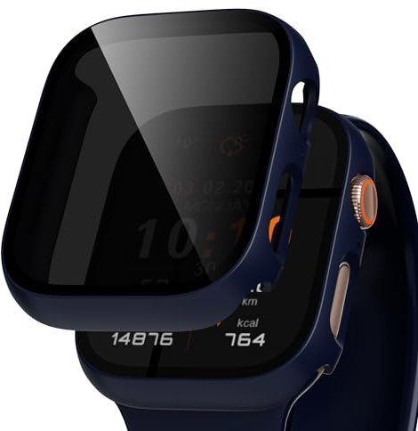 2 Stück Hülle mit Glas Displayschutz Kompatibel mit Apple Watch SE 3(2025)/ SE2/ SE/Series 6/5/4 40mm Schutzhülle Anti Spy, Hard Rundum Schutzhülle HD Ultradünne PC Schutz Case, Blau