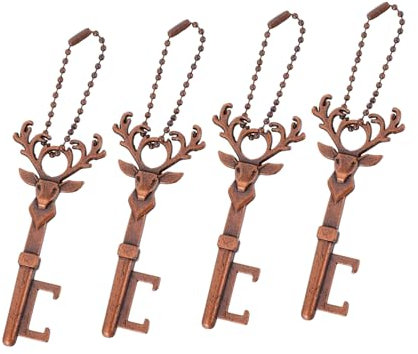LABRIMP 4pcs Vintage Deer Shape Bottle Opener Unique Beer Opening Tool for Christmas and Parties Eye-catching Design and Chain