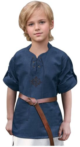 keland Medieval Shirt Children's Renaissance Shirt Boys Medieval Shirt Scottish Jacobin Top, Z-blue, 10 Years