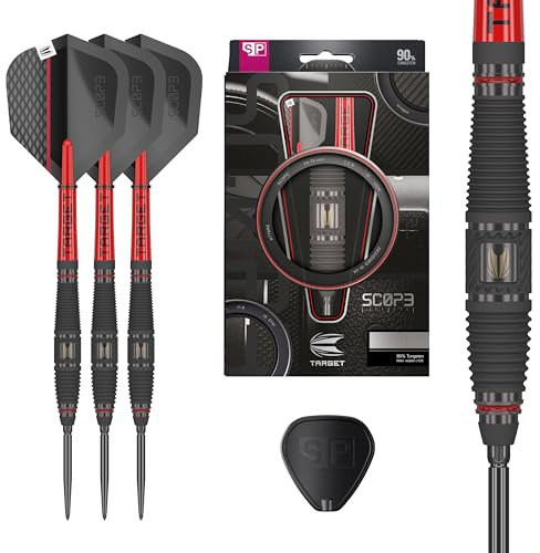 Target Darts Scope Swiss Point Steeldarts, 90% Tungsten Dart-Set, Barrel 03-21G | Steeldarts Set, Darts in Rot & Schwarz, Profi Dart-Set mit Swiss Points & Tool