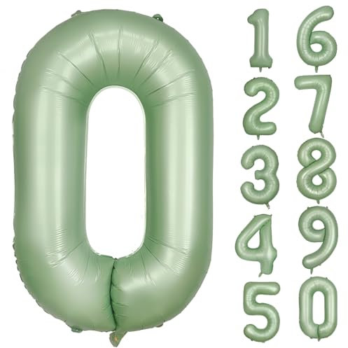 Grün Luftballon 0 Olivgrün Nummer 0 Folienballon Salbeigrün 0 Ballons 40 Zoll Mylar Helium Ballon für Geburtstag Party Dekorationen Mädchen Jungen Baby Dusche Hochzeit Jahrestag Deko (Nummer 0)