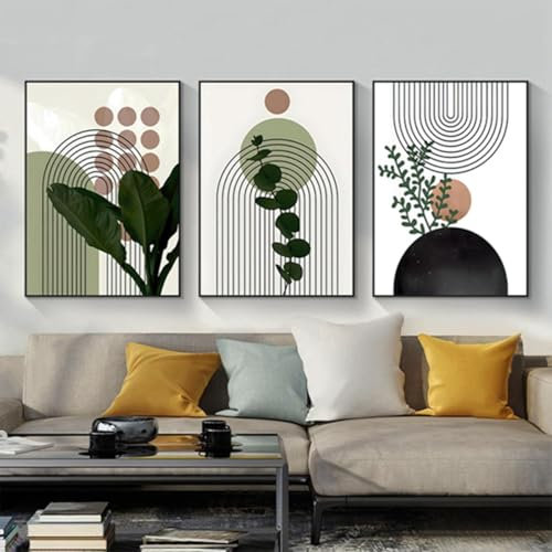 HMDKHI Moderne Aesthetic Pflanze Bilder Boho Deko Bilder, Natur Landschaftsposter, Abstraktes Art Deco Poster Set - Kein Rahmen (3Pcs-60x90cm,Poster-07)