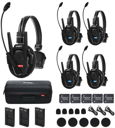 SYNCO XTalk Pro5 XPro X5 2.4GHz Wireless Headset Communication System Random Master Device 500m Operating Range Real-time Monitoring AI Noise Reduction Headset for Movie Shoot Live Show (5Pcs)