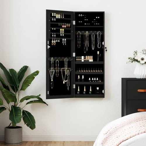 Brokky Schmuckschrank mit Spiegel Wandmontage Schwarz 37,5x10x106 cm Schminktisch Organizer Schminktisch ZubehöR