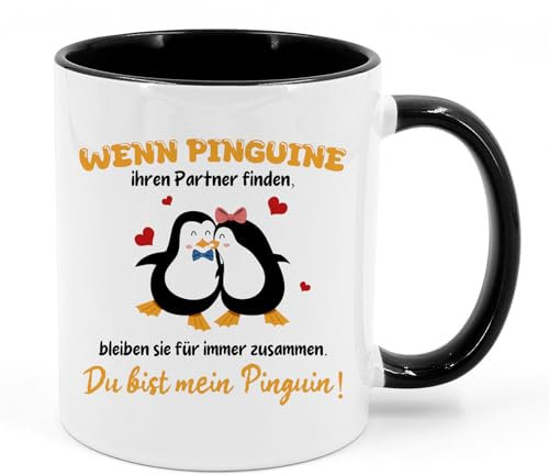 Tasse Pinguin Geschenk für Sie Ihn Kaffeebecher mit Spruch - Wenn Pinguine Ihren Partner Finden - Paar Tasse personalisiert, Pärchen Geschenk für Frauen Männer zum Jahrestag Valentinstag Hochzeitstag
