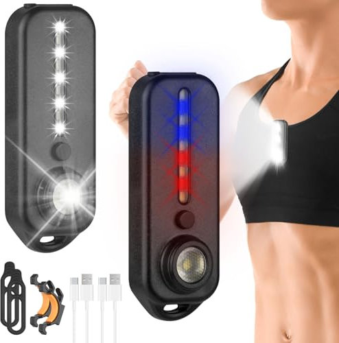 Adiwo Luz para Correr, 2PCSLuz LED con Clip, 5 Modos de Iluminación, Linterna Impermeable,Luz de Marcha con Clip Portátil, Luz de Ciclismo Recargable por USB para Correr, Caminar, Pesca y Acampar